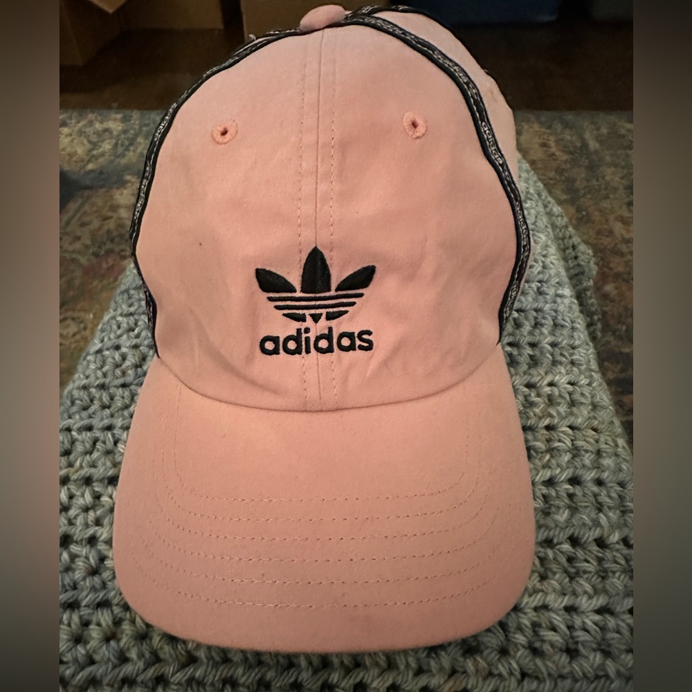 Pink and black adidas hat
